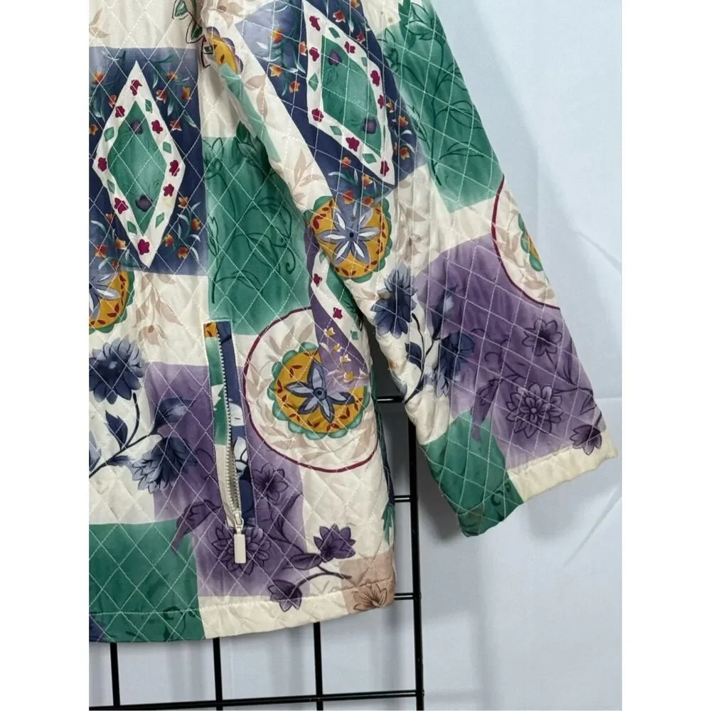 Vtg 80s Quilted‎ Silk Floral Jacket Womens 12 Cottagecore Coastal Grandma